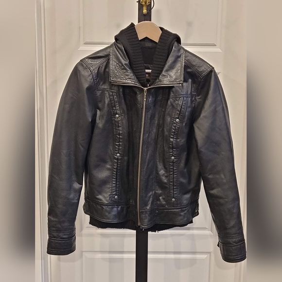 Danier Jackets & Blazers - Leather Danier Jacket with knit hood, medium